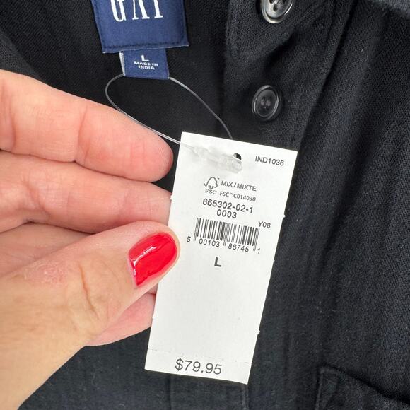 Gap Black Crinkle Gauze Button-Front Tunic Shirt NWT Size L Minimalist - Picture 6 of 9